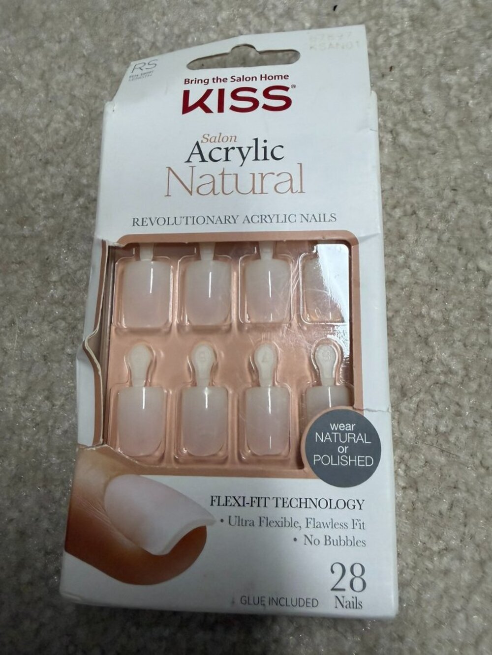 KISS Salon Acrylic Natural Press On Nails RS Real Short 28 Nails Nude NIB